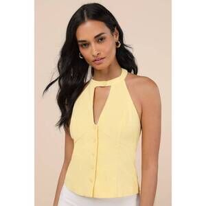 Lulus Pamula Light Yellow Halter Button-front Top - Size M